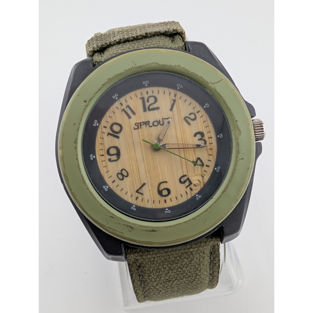 Sprout Corn Resin Case Biodegradable Unisex Watch Green Canvas Band- New Battery